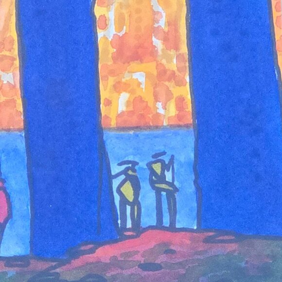 Nicola Perucca Framed Watercolor An Ancient City 2006 Wall Art 16 inch Blue Tree - Picture 11 of 16